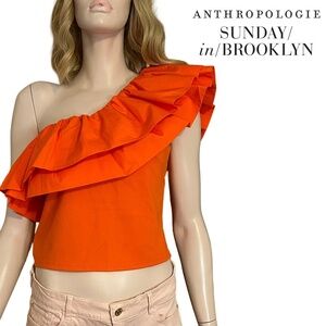 Anthropologie Sunday in Brooklyn Blouse Top One Shoulder Ruffle Flounce NWOT